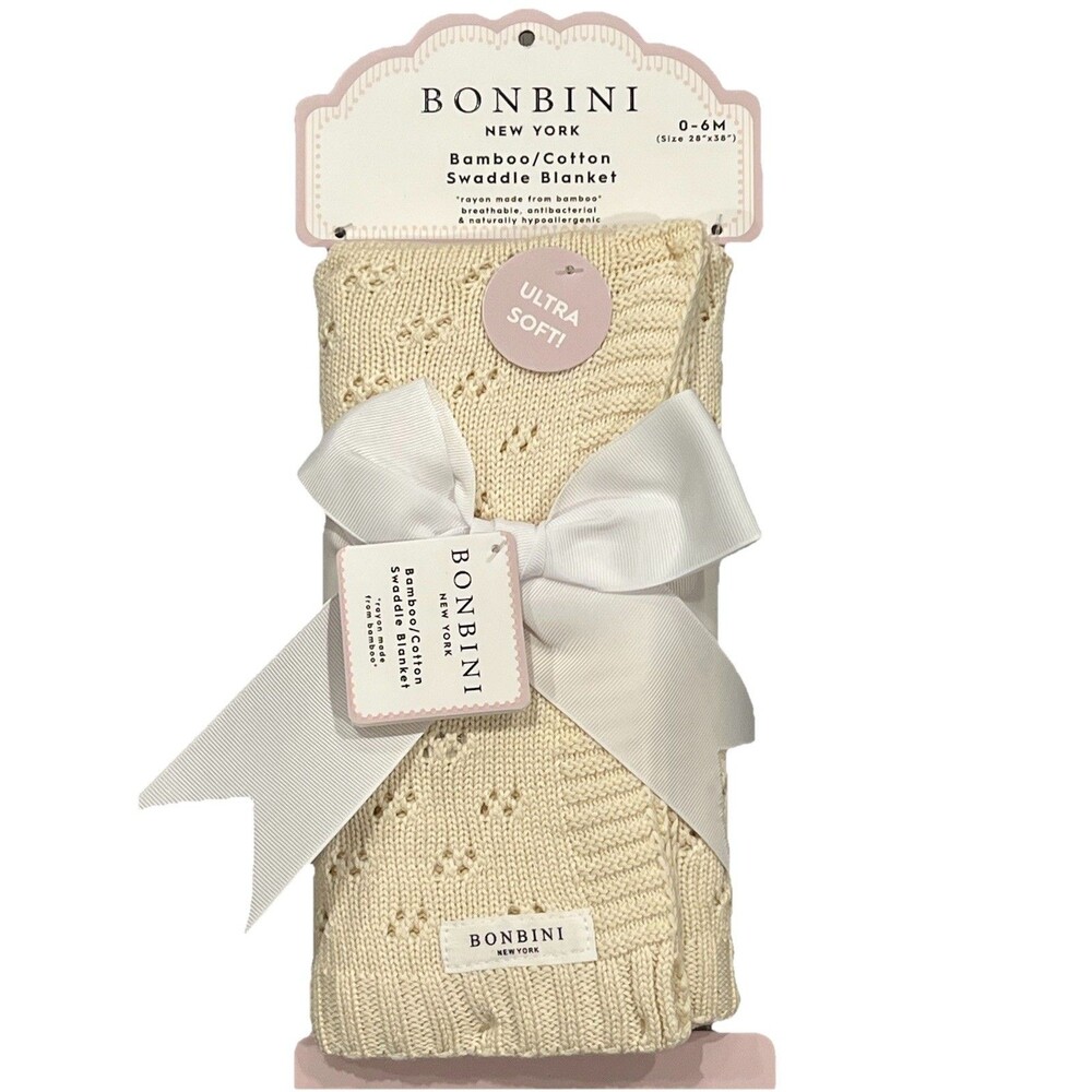 Bonbini Baby Blanket Rayon & Cotton Knitted Yellow Unisex New